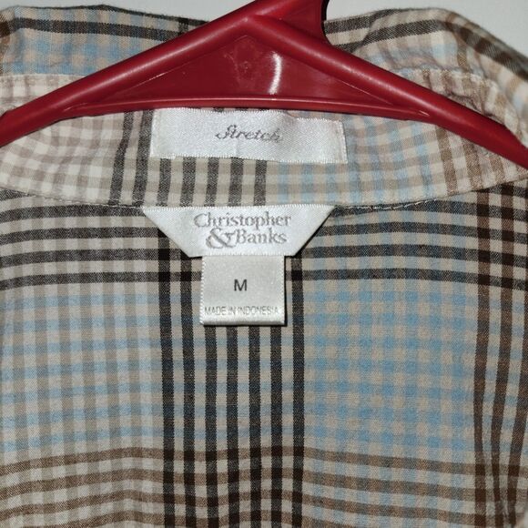 Christopher & Banks Plaid Stretch Zip Front Shirt Top Women’s Size M Long Sleeve - Picture 3 of 6